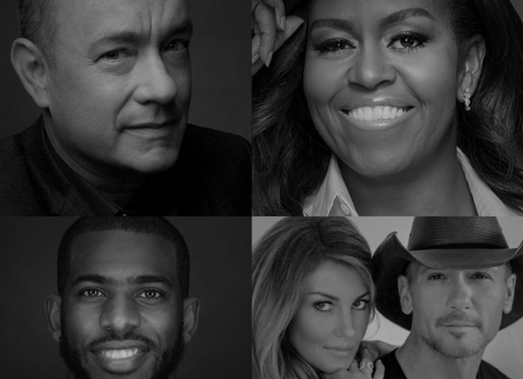 Black and white pictures of celebrities on National Register to Vote Day