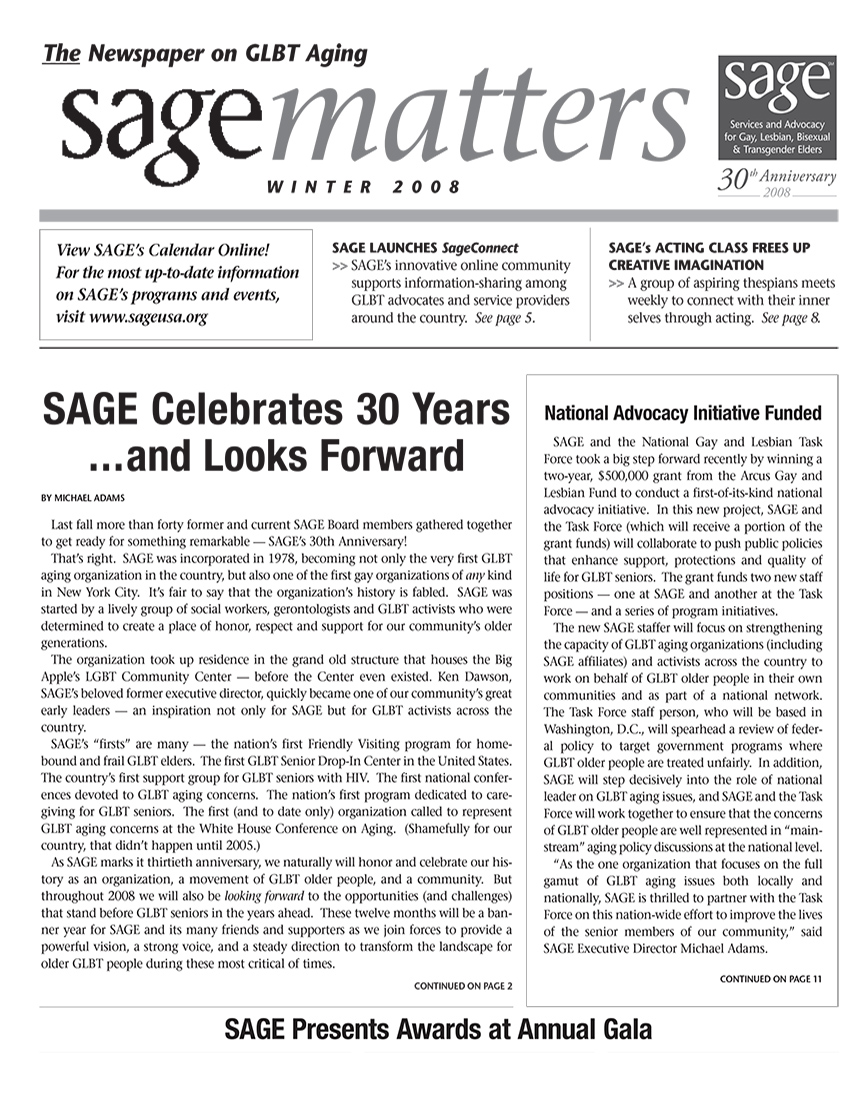 SAGEMatters: Winter 2008 SAGEMatters: Winter 2008