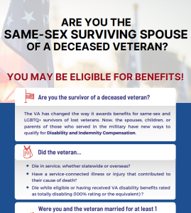 Are you the same-sex surviving spouse of a deceased veteran? You may be eligible for benefits!