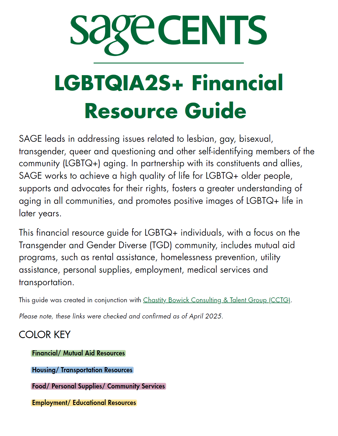 SAGECents LGBTQIA2S+ Financial Resource Guide